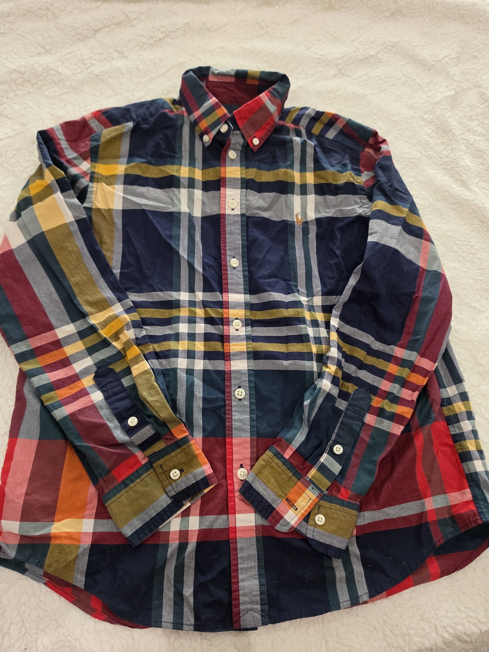 Ralph Lauren Boy's Plaid Button-Down Shirt - Navy, Red & Yellow